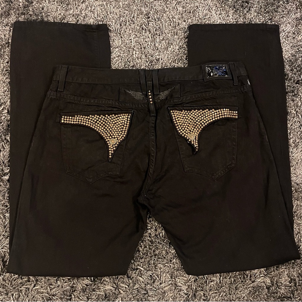 ROBIN’S JEANS MENS BLACK GOLD STUDDED DENIM SIZE 44x38